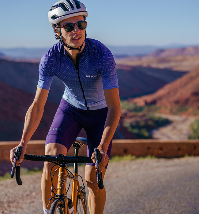 purple bib shorts